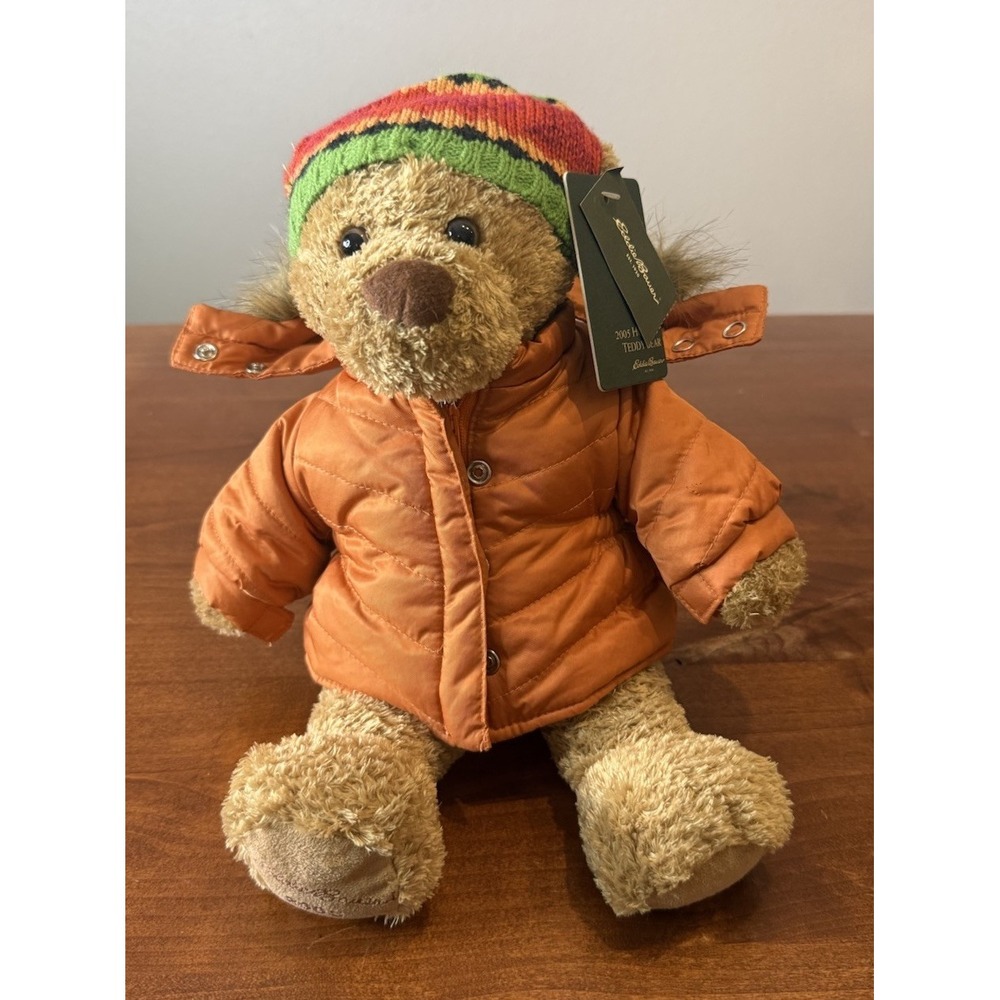 Y2K VTG Eddie Bauer Holiday 2005 Teddy Bear Plush Orange Ski Jacket NWT
